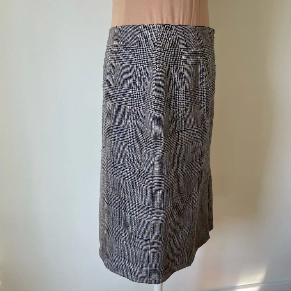 Akris High Waisted Gray Blue Wool Silk Linen Woven Pencil Skirt EUC Size 6